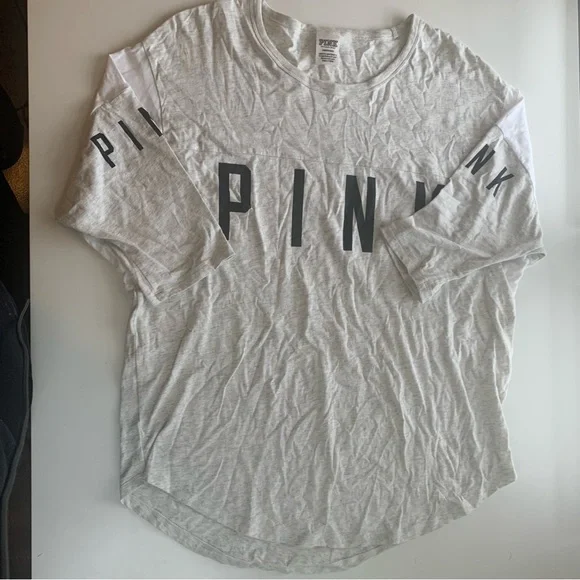 Victoria's Secret PINK Light Gray Tee - Picture 1 of 4